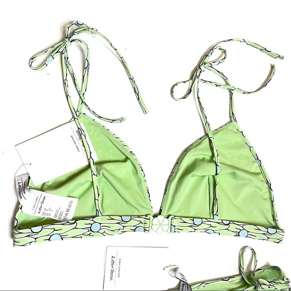& Other Stories NWT Floral Patterned Green Side Tie Two Piece Bikini Size 8 - Picture 9 of 12